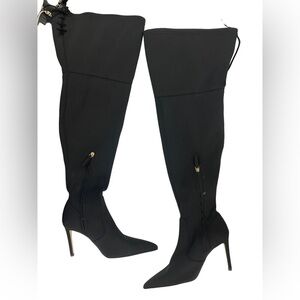 Good American black over the knee boots size 6 pointed toe heeled
